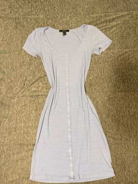 Forever 21 Light Blue Ribbed Scoop Neck Button Top